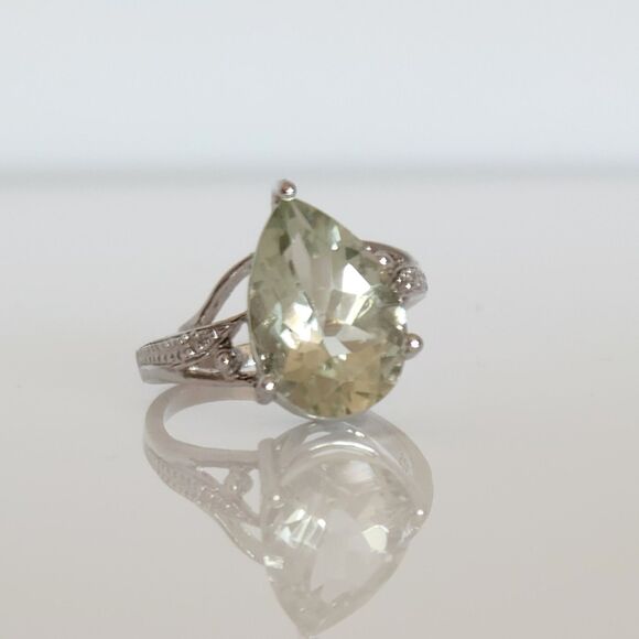 Green Amethyst Pear 4.9 Carats Ring Size 7 - Picture 6 of 12